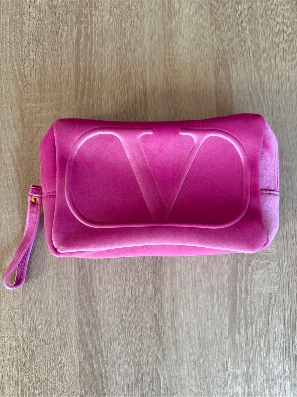 Large Valentino Garavani Fuchsia Velvet V-Logo Wristlet Clutch